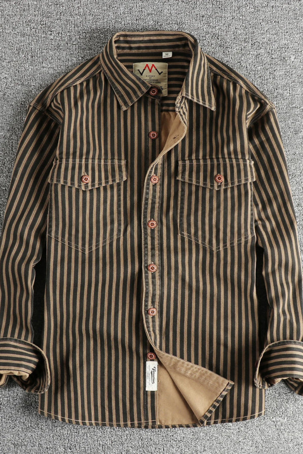 Men Washed Striped Shirt Loose Fit Long Sleeve Blouse