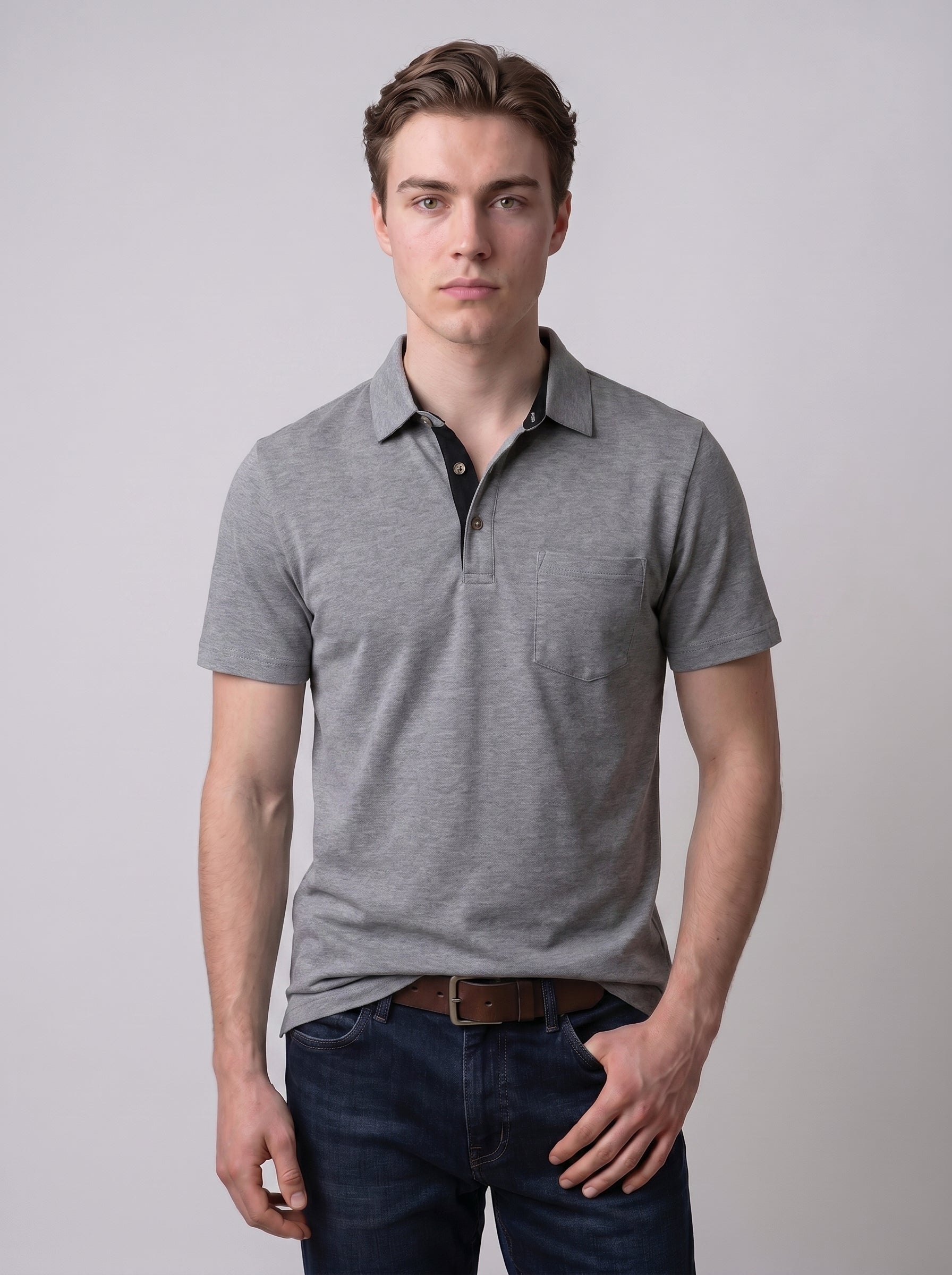 Adrian | Classic Short Sleeve Collared Polo Shirt with Chest Pocket