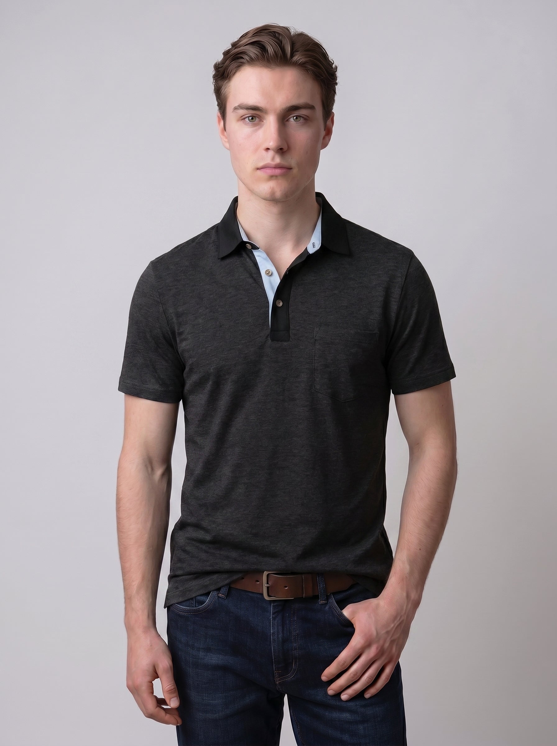 Adrian | Classic Short Sleeve Collared Polo Shirt with Chest Pocket