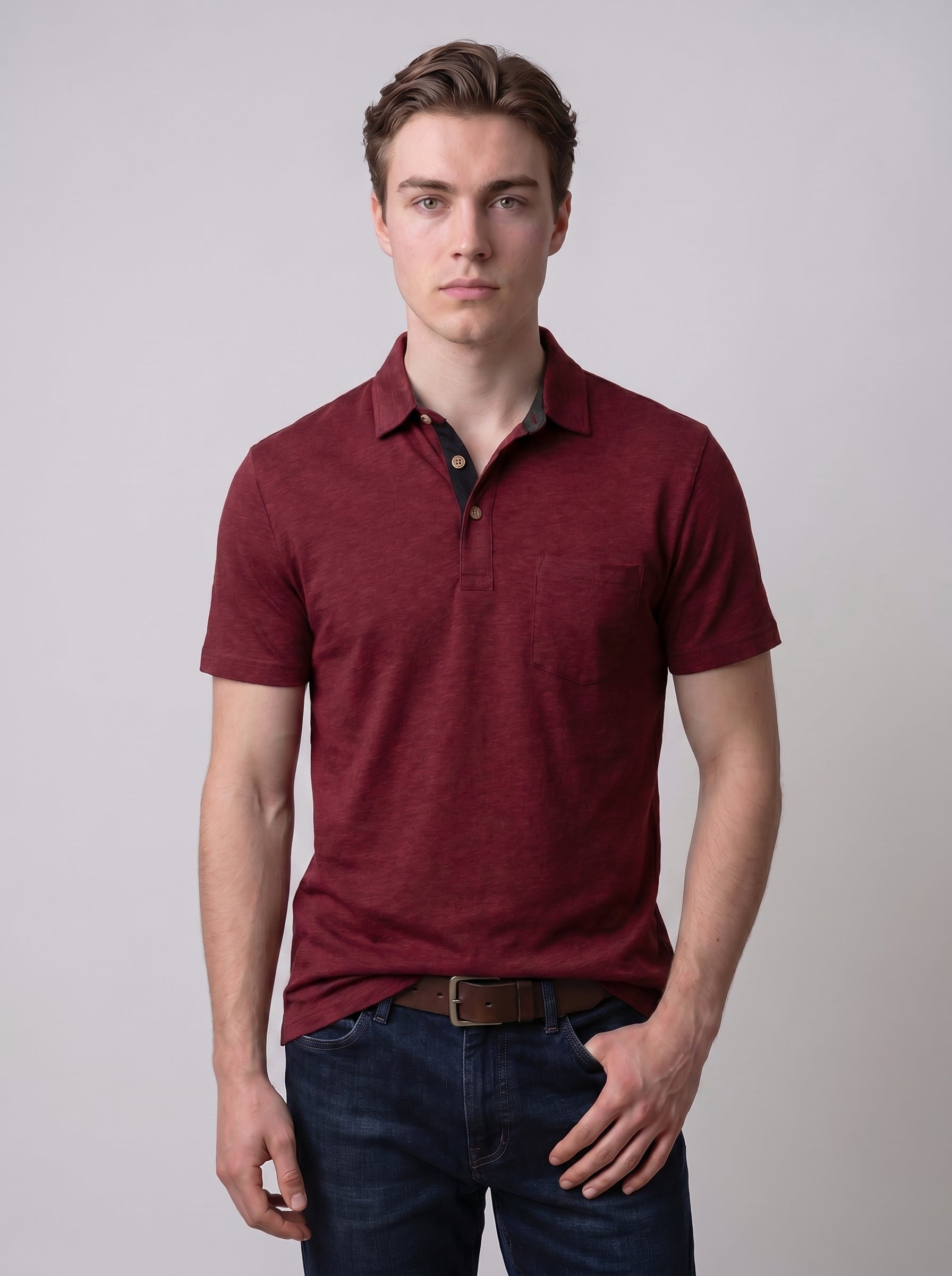 Adrian | Classic Short Sleeve Collared Polo Shirt with Chest Pocket
