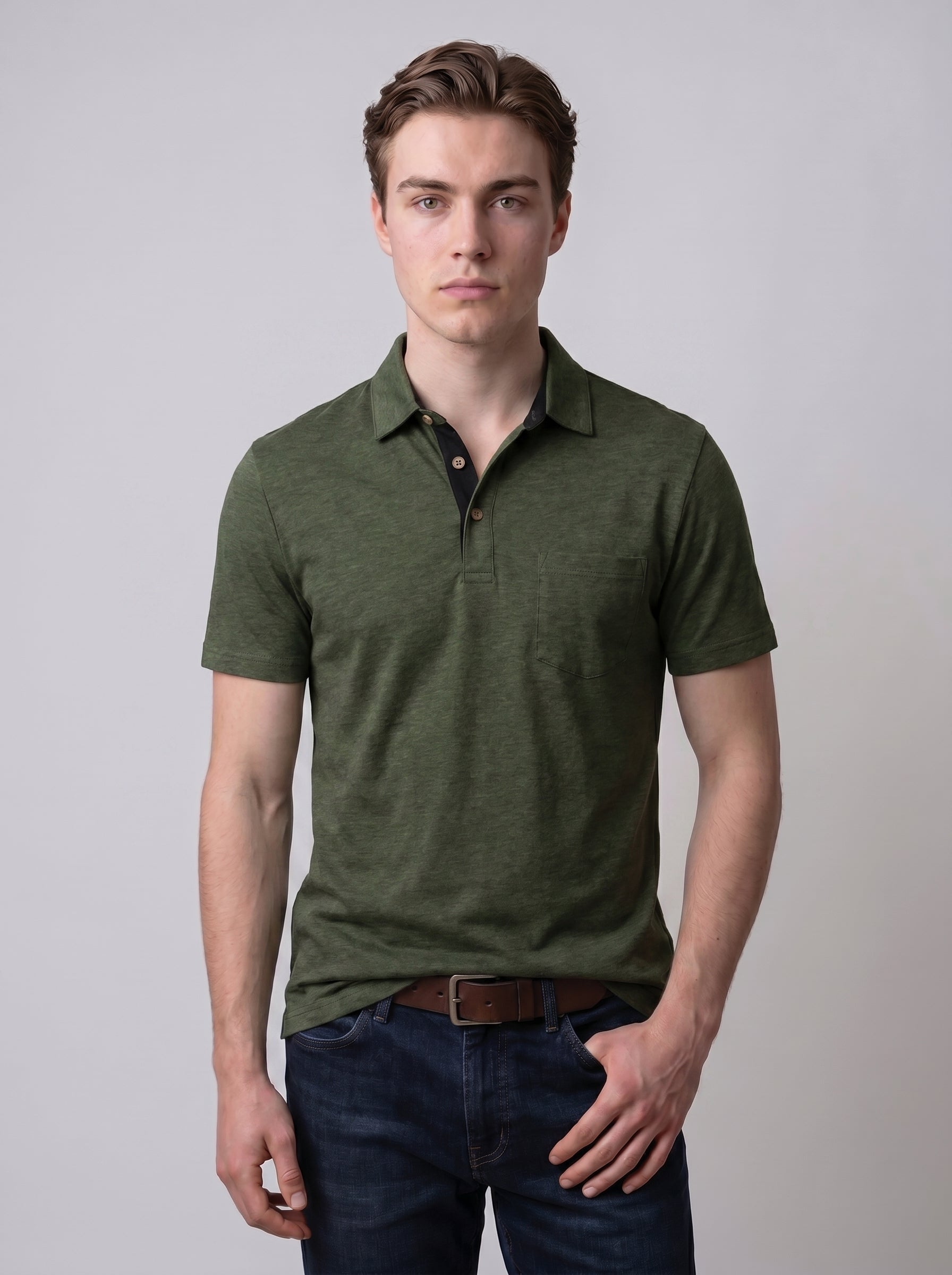 Adrian | Classic Short Sleeve Collared Polo Shirt with Chest Pocket
