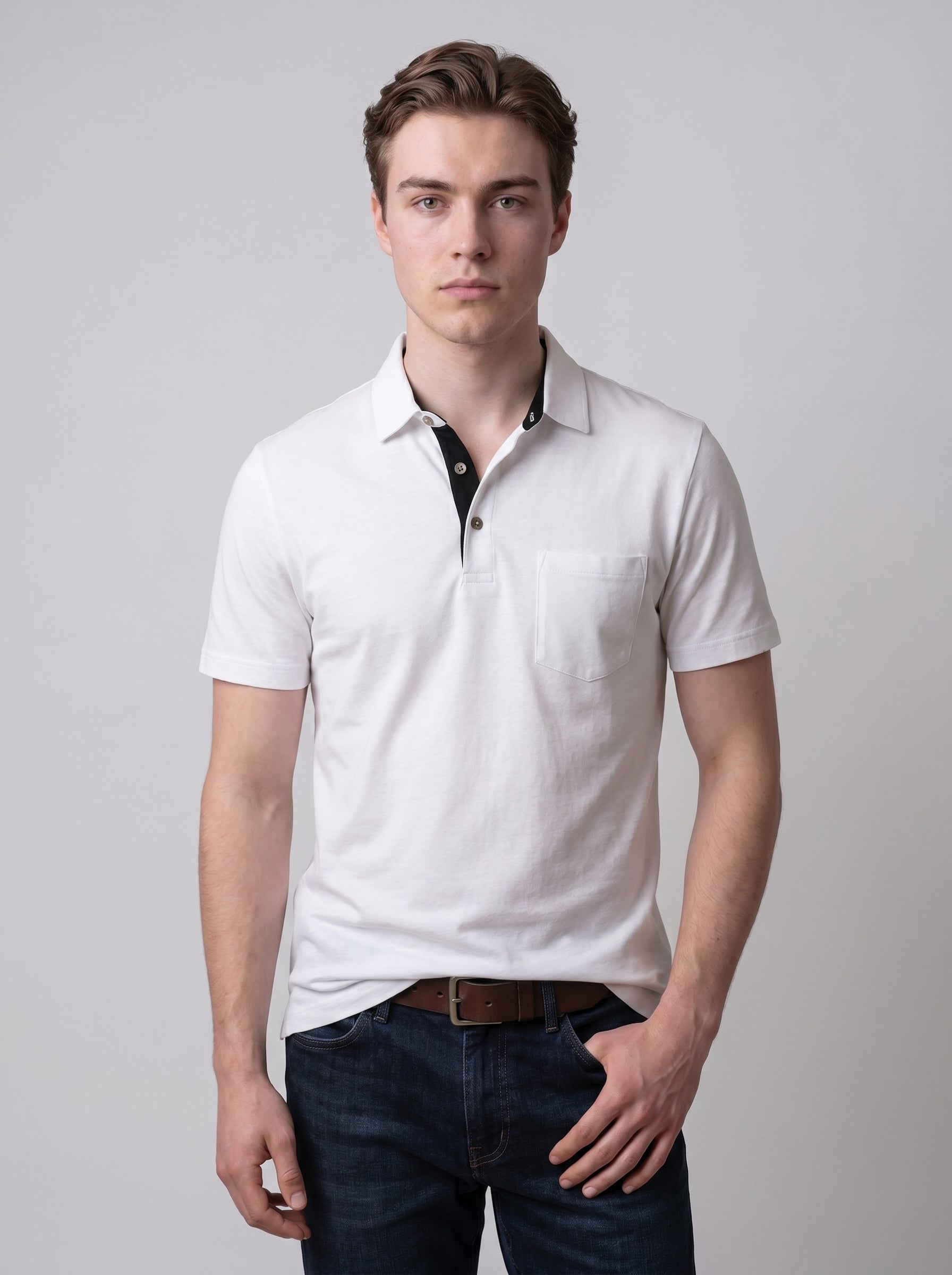 Adrian | Classic Short Sleeve Collared Polo Shirt with Chest Pocket