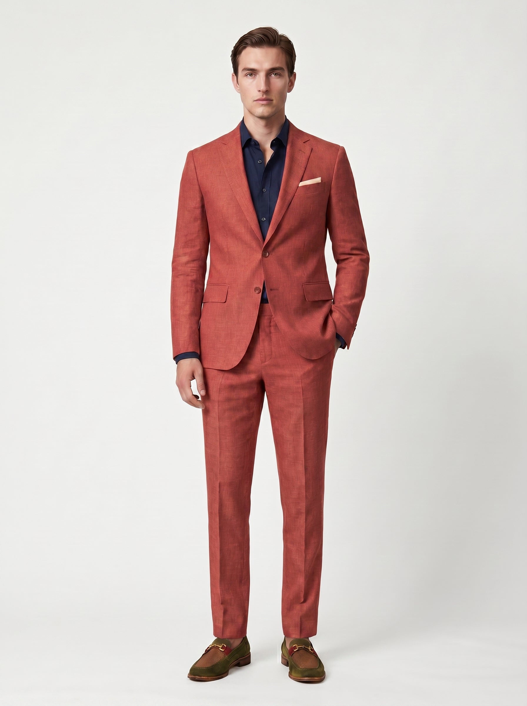 David | Sharp Linen Two Piece Men Suit with Notch Lapel