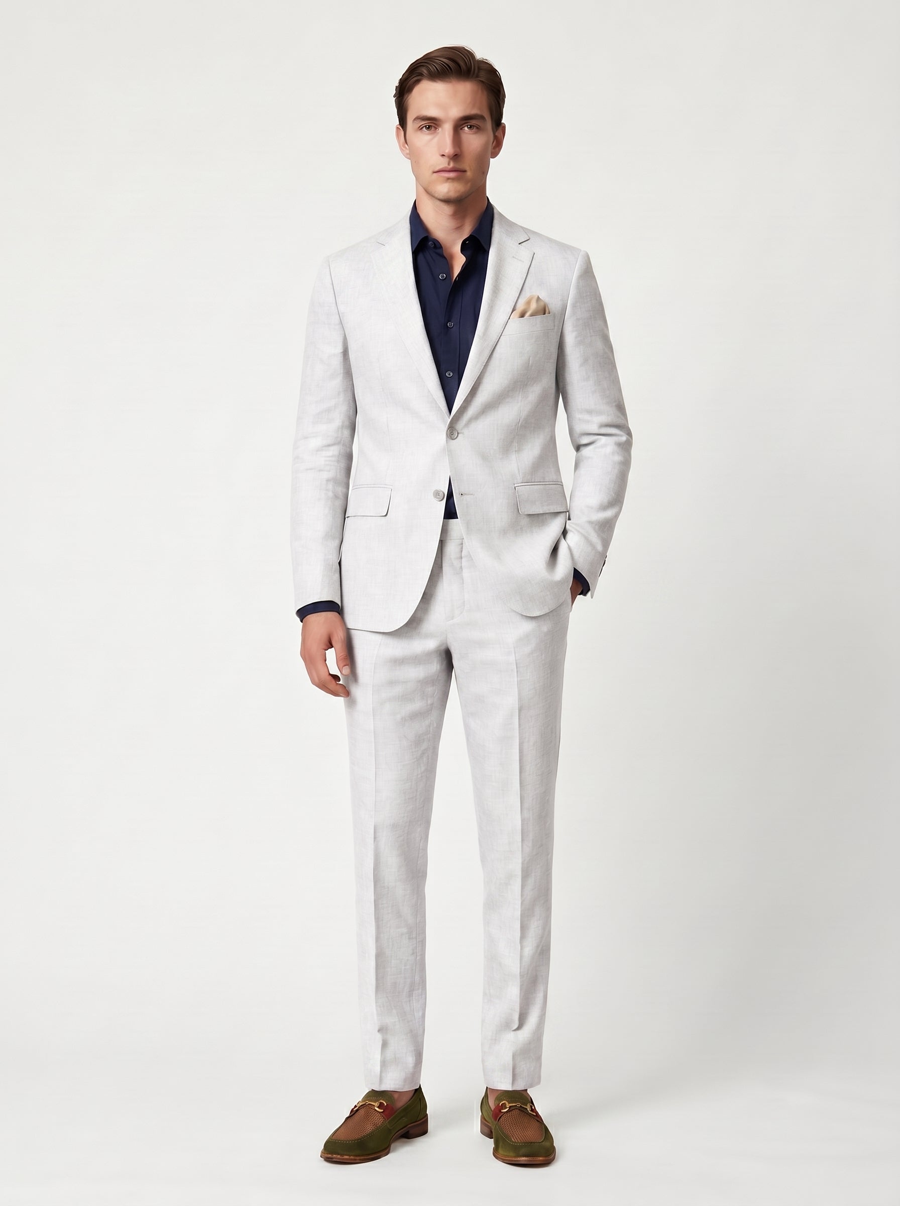 David | Sharp Linen Two Piece Men Suit with Notch Lapel