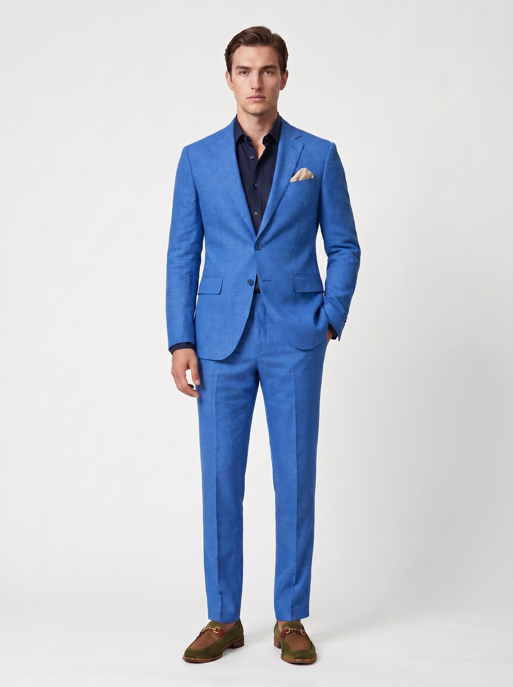 David | Sharp Linen Two Piece Men Suit with Notch Lapel