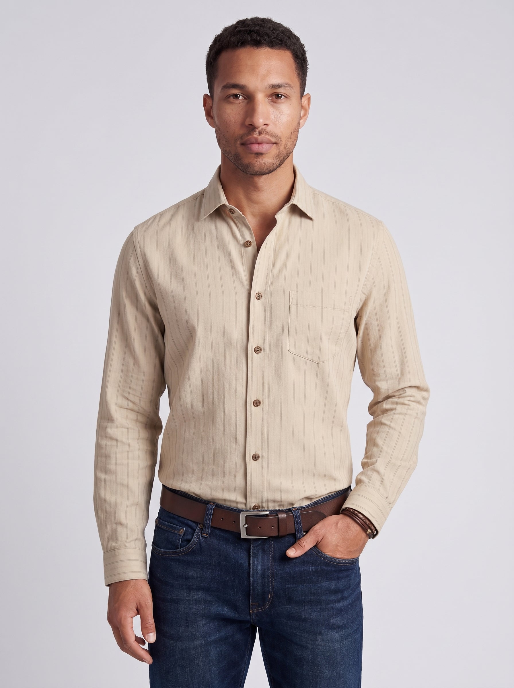 Eli | Crisp Striped Button Up Collared Long Sleeve Dress Shirt