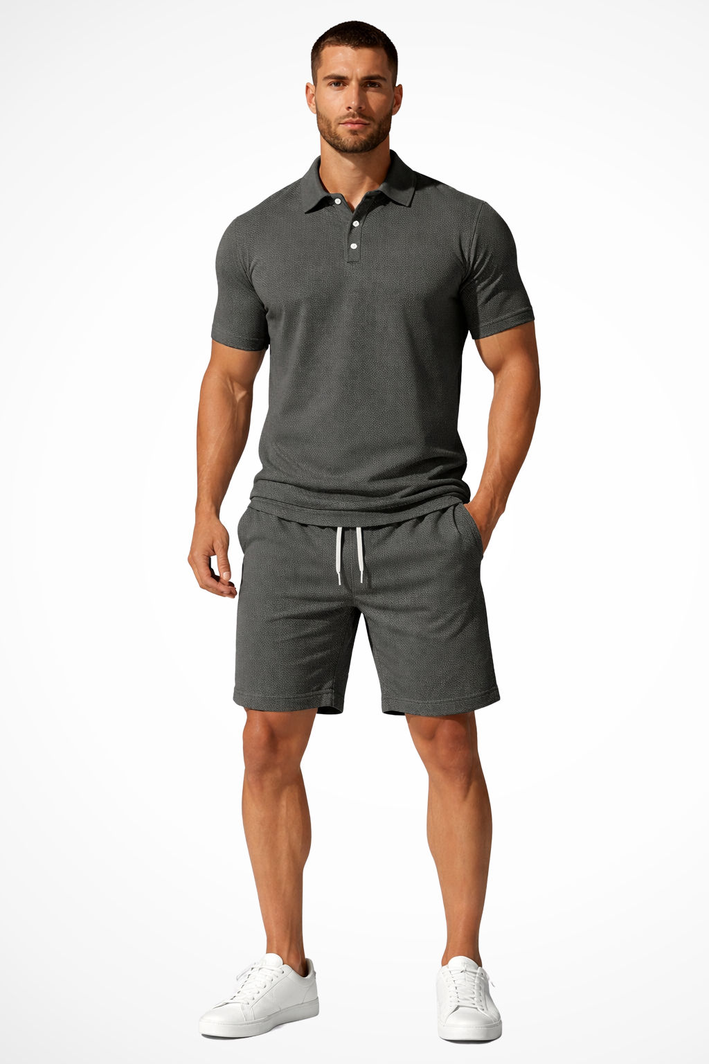 Men Textured Polo and Shorts Summer Set